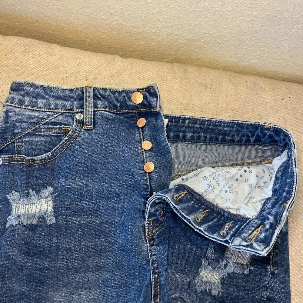Free People CRVY Button-Fly Frayed Hem High-Rise Lolita Denim Shorts Sz 28
